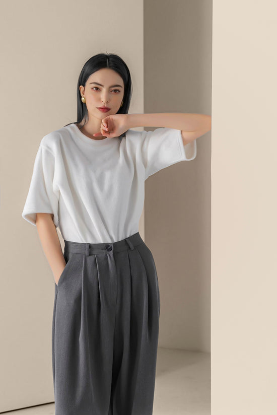 Pin Tuck Wide Leg Slacks with Belt kevincollin.com