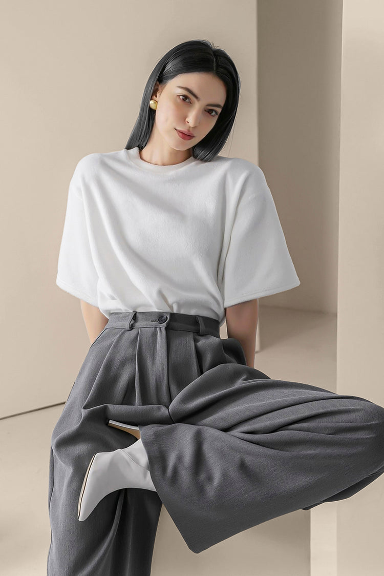 Pin Tuck Wide Leg Slacks with Belt kevincollin.com