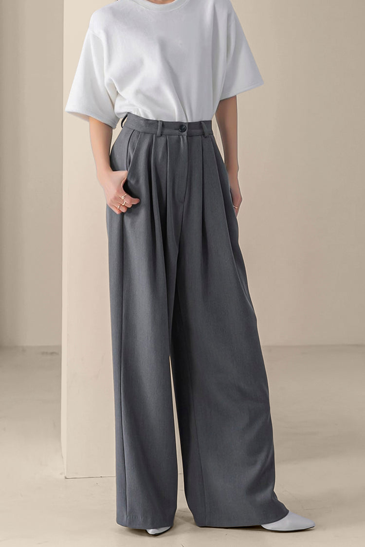Pin Tuck Wide Leg Slacks with Belt kevincollin.com