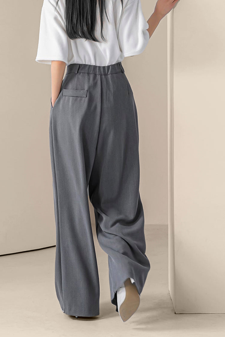 Pin Tuck Wide Leg Slacks with Belt kevincollin.com