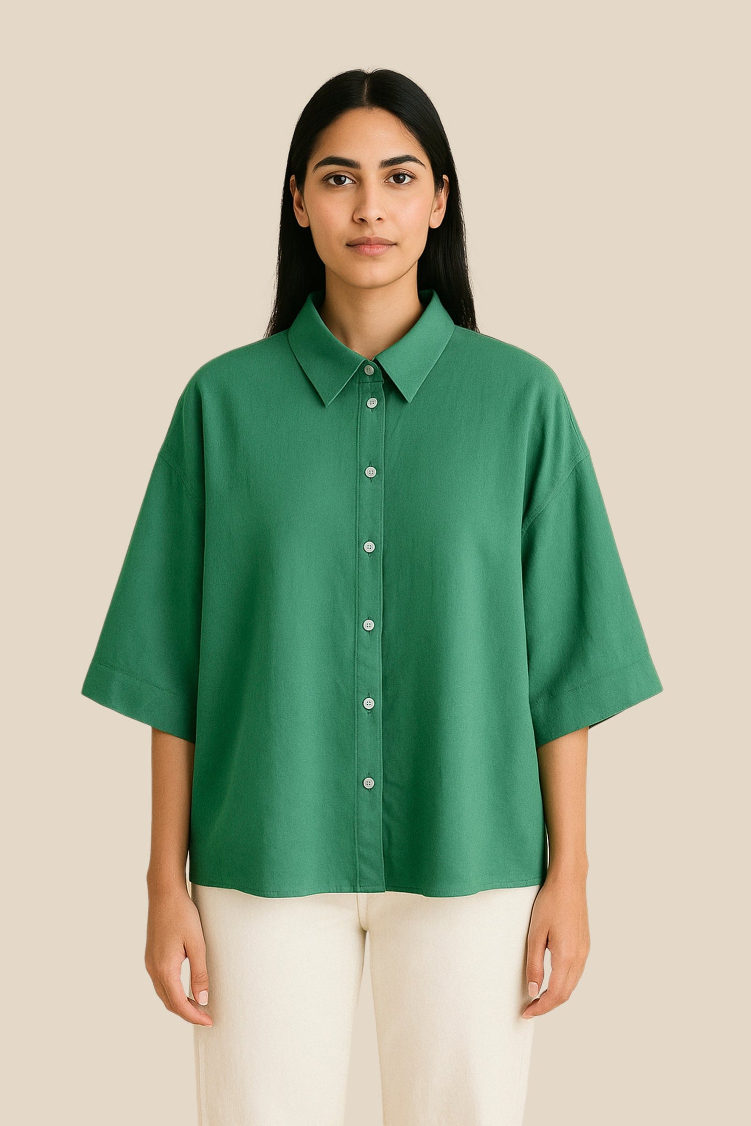 Forest Green Linen Luxe Oversized Shirt kevincollin.com
