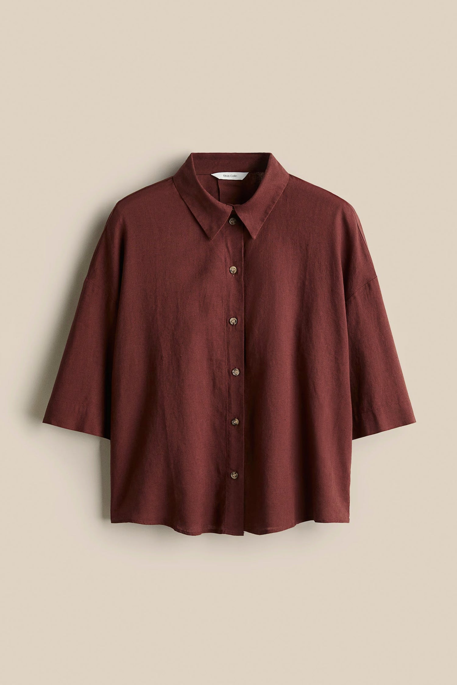 Mocha Brown Linen Luxe Oversized Shirt kevincollin.com