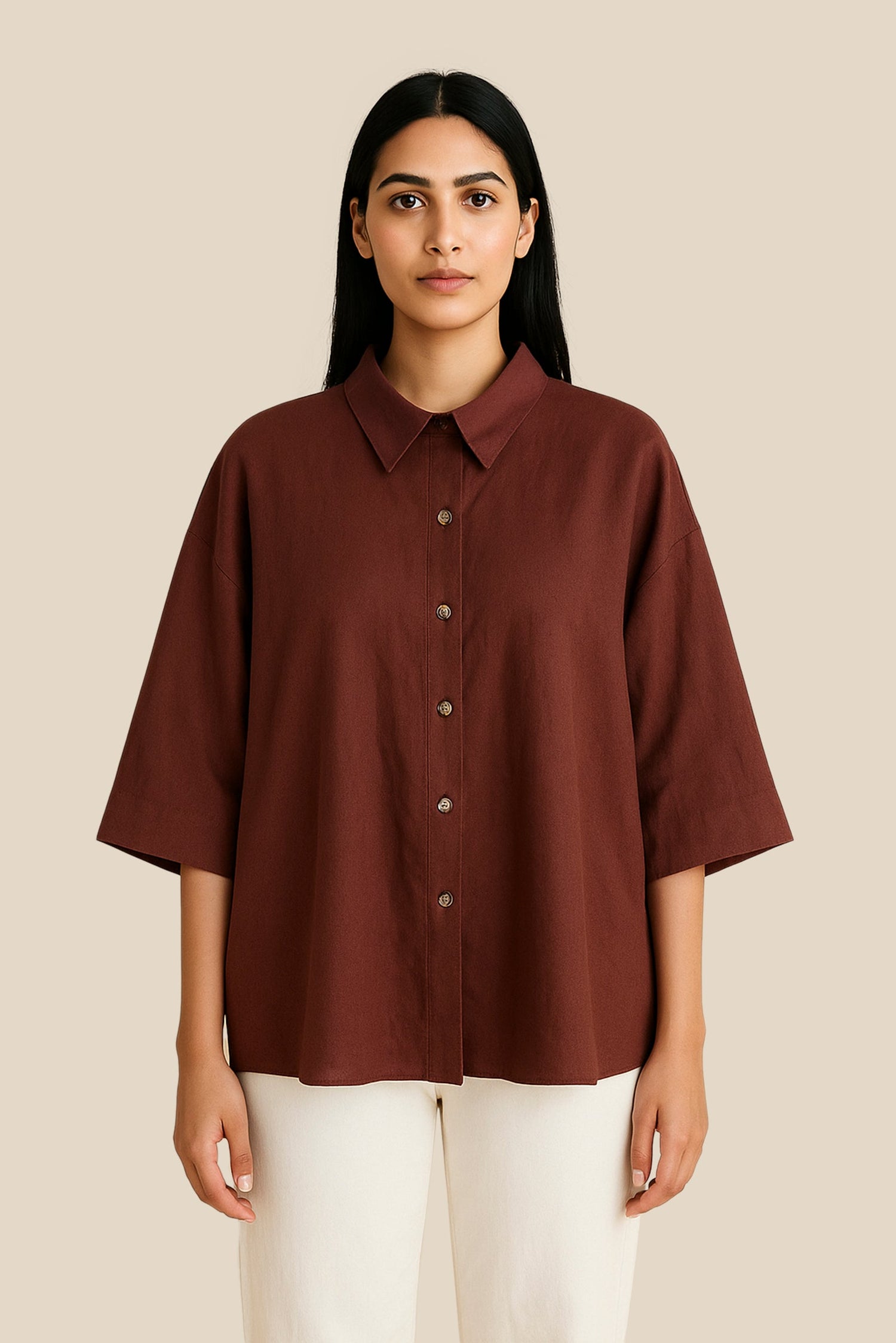 Mocha Brown Linen Luxe Oversized Shirt kevincollin.com