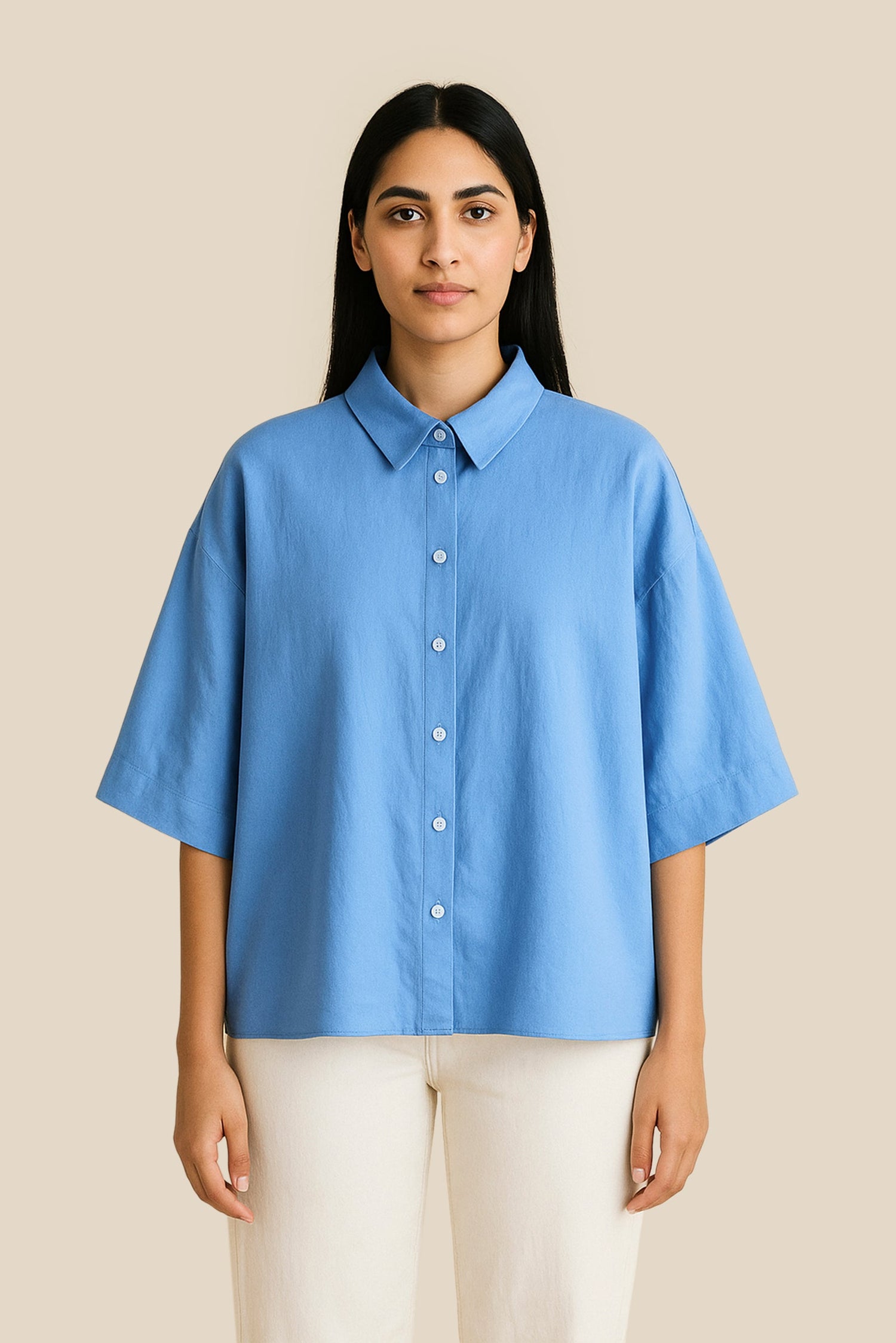 Azure Blue Linen Luxe Oversized Shirt kevincollin.com