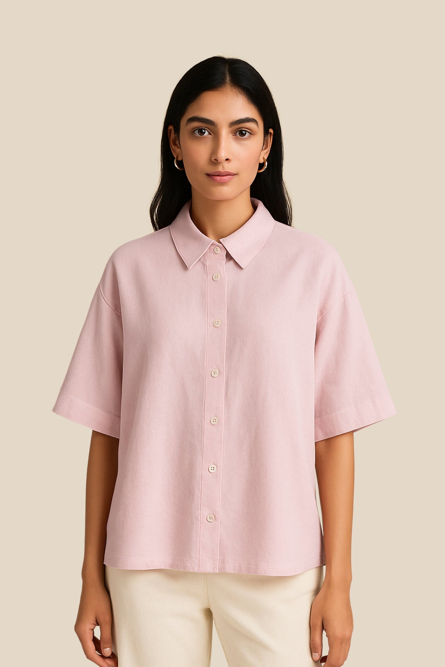 Light Pink Linen Luxe Oversized Shirt kevincollin.com