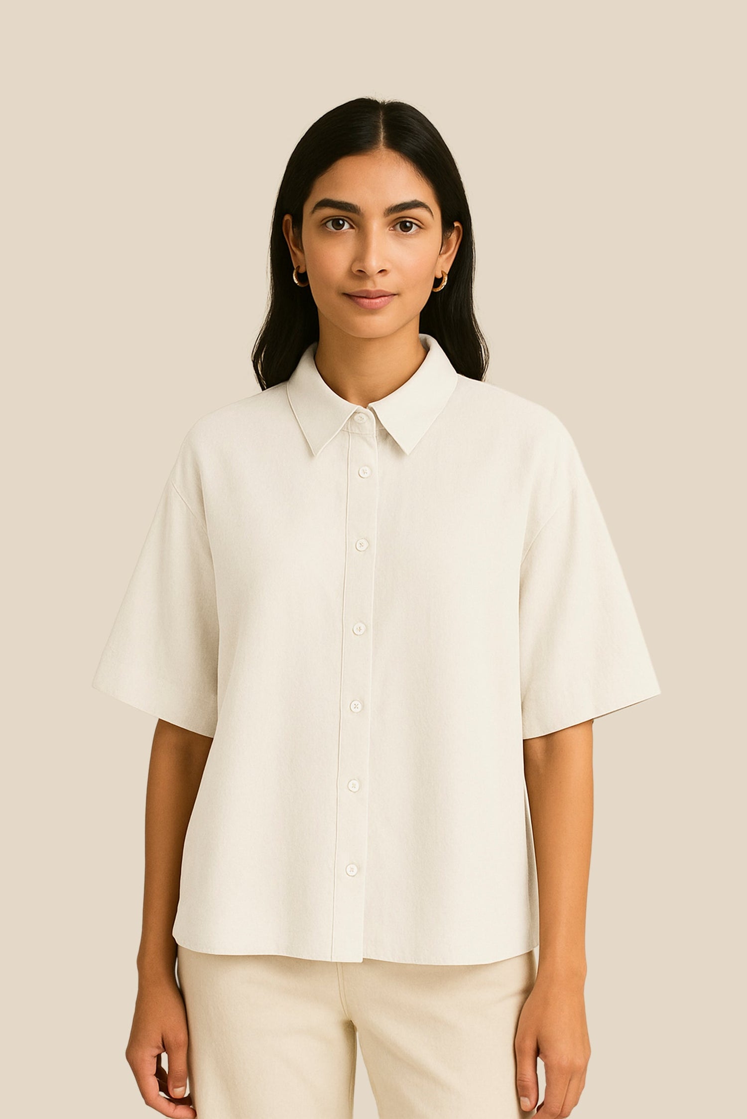 Sand Beige Linen Luxe Oversized Shirt kevincollin.com