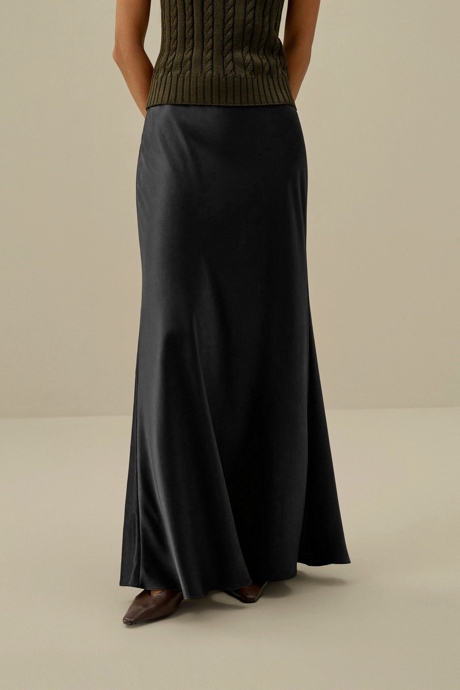 Noir Sleek Midi Skirt kevincollin.com