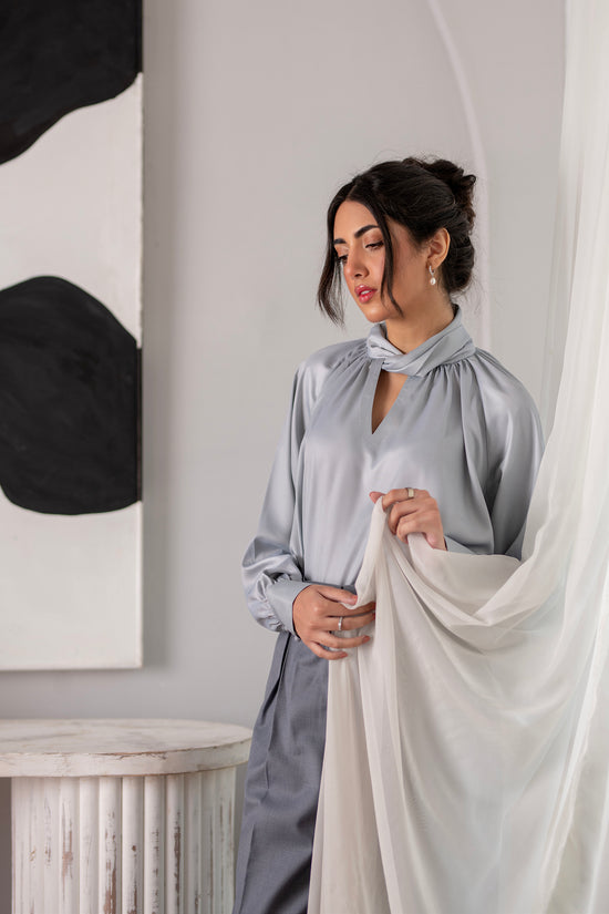 White Cotton Gathered Blouse kevincollin.com