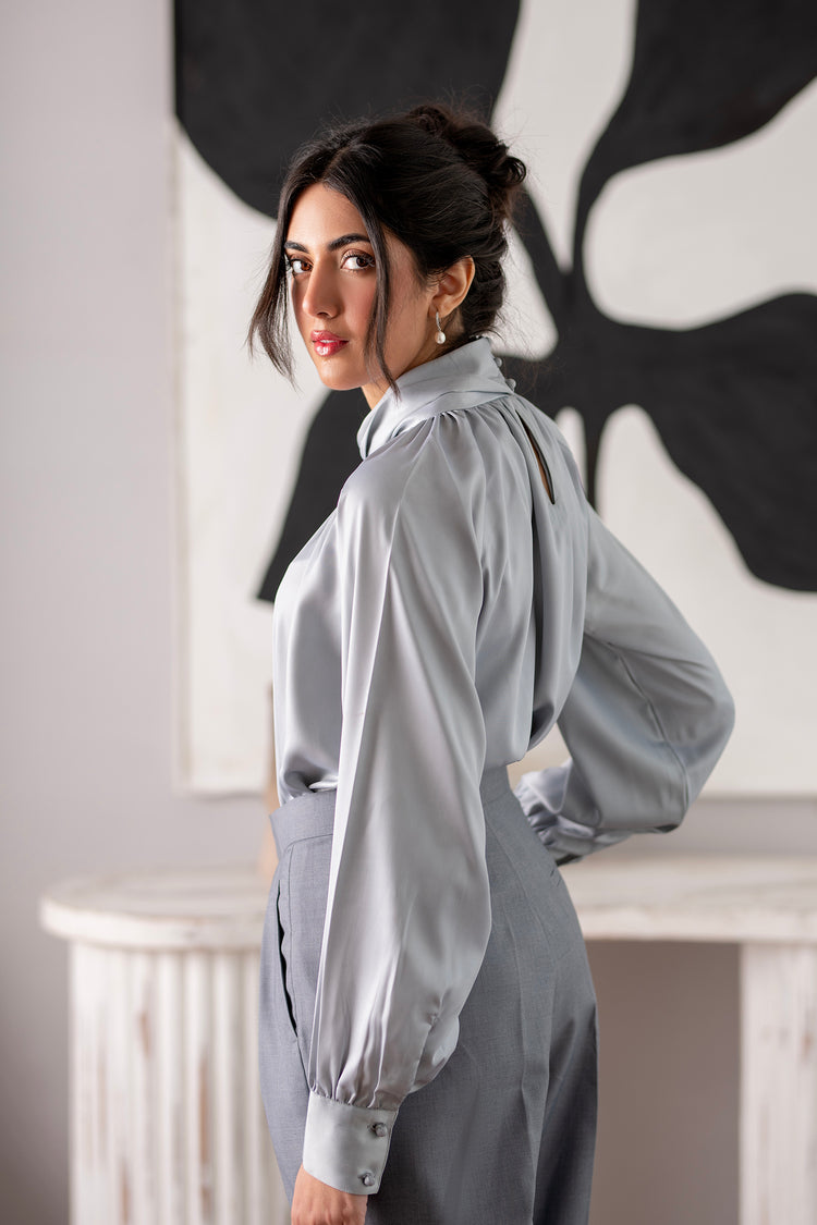 White Cotton Gathered Blouse kevincollin.com