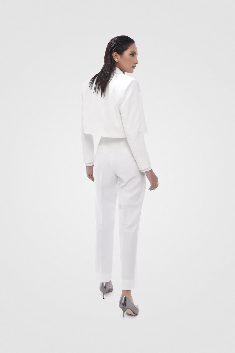White Bird Crop Jacket Slacks Set kevincollin.com