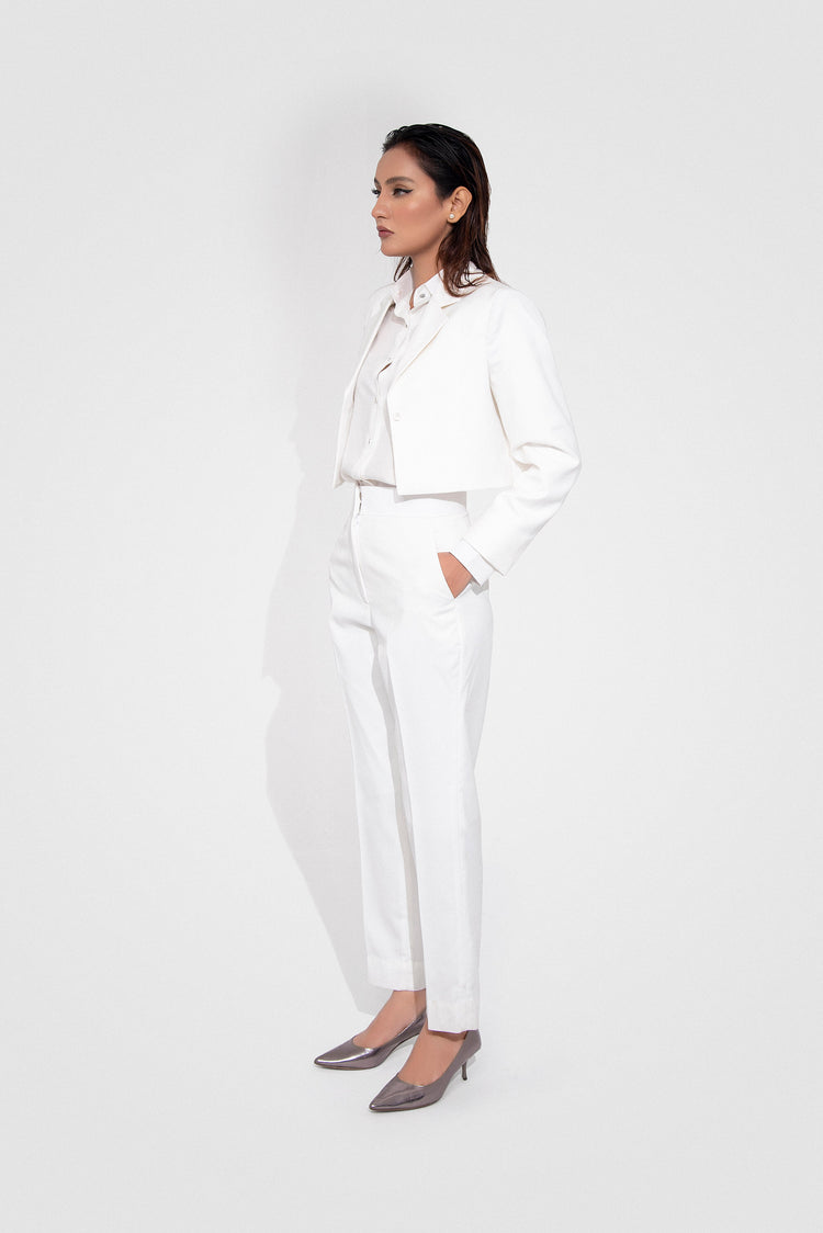 White Bird Crop Jacket Slacks Set kevincollin.com