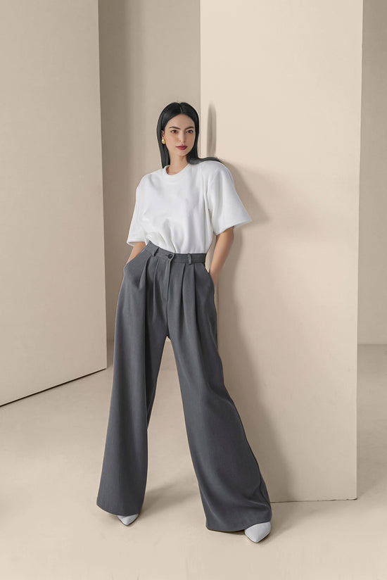 Pin Tuck Wide Leg Slacks with Belt kevincollin.com