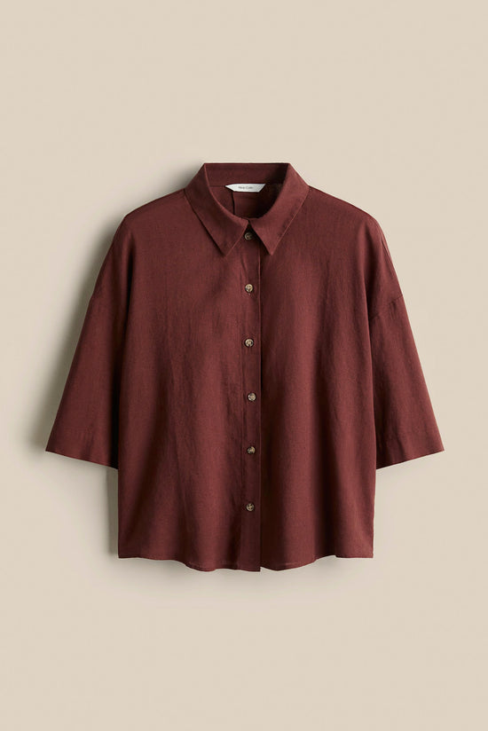 Mocha Brown Linen Luxe Oversized Shirt kevincollin.com