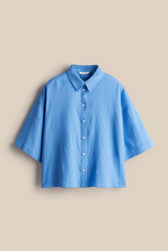 Azure Blue Linen Luxe Oversized Shirt kevincollin.com
