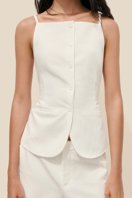 White Linen Buttoned Waistcoat kevincollin.com