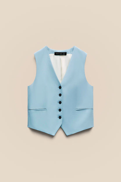 Blue Linen Vest kevincollin.com