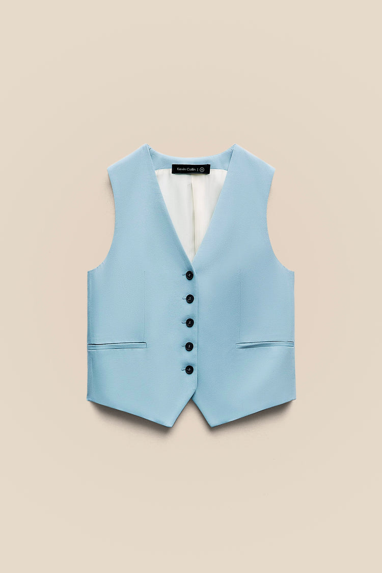 Blue Linen Vest kevincollin.com