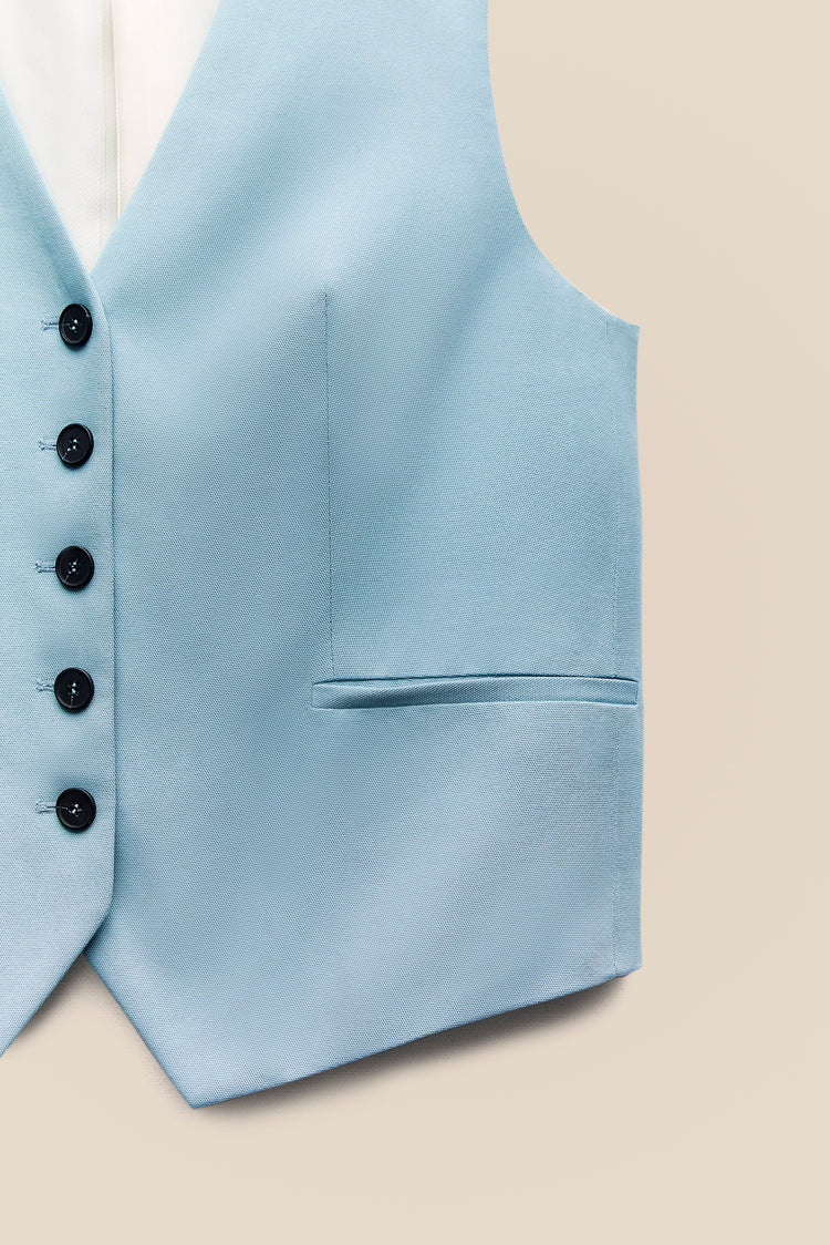 Blue Linen Vest kevincollin.com