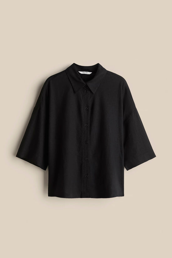 Black Linen Luxe Oversized Shirt kevincollin.com