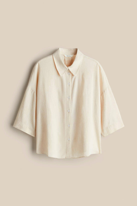 Sand Beige Linen Luxe Oversized Shirt kevincollin.com