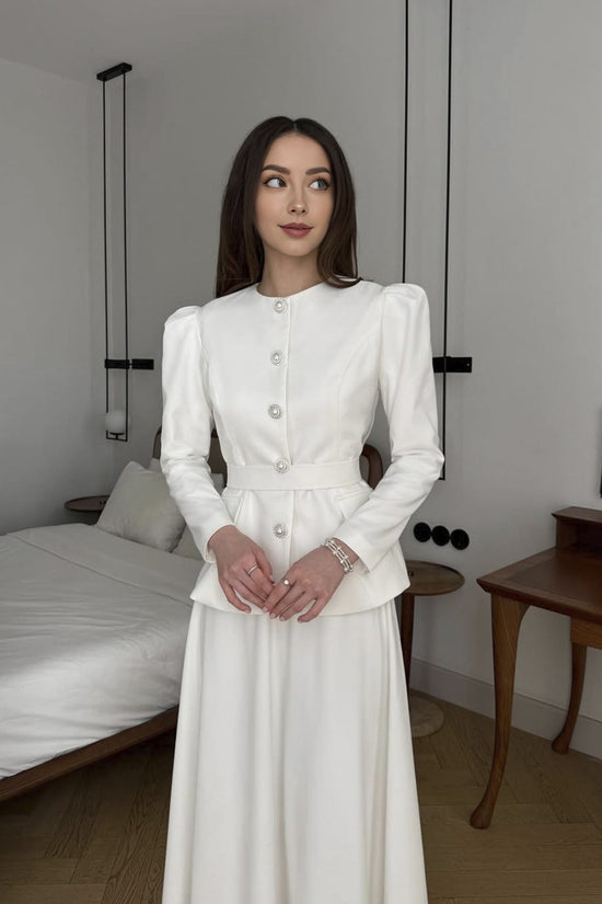 White Blazer with Belted Waist kevincollin.com