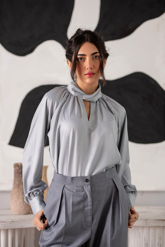 White Cotton Gathered Blouse kevincollin.com
