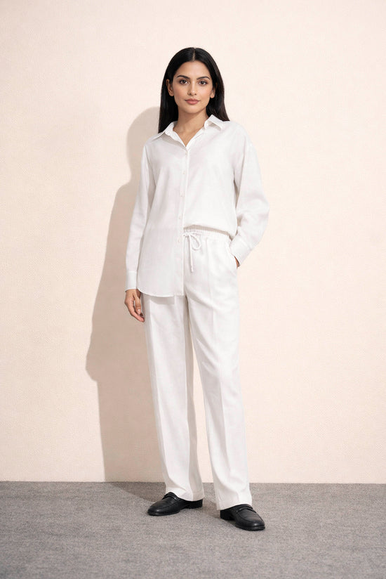 White Linen Wide Leg Trousers