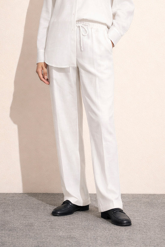 White Linen Wide Leg Trousers