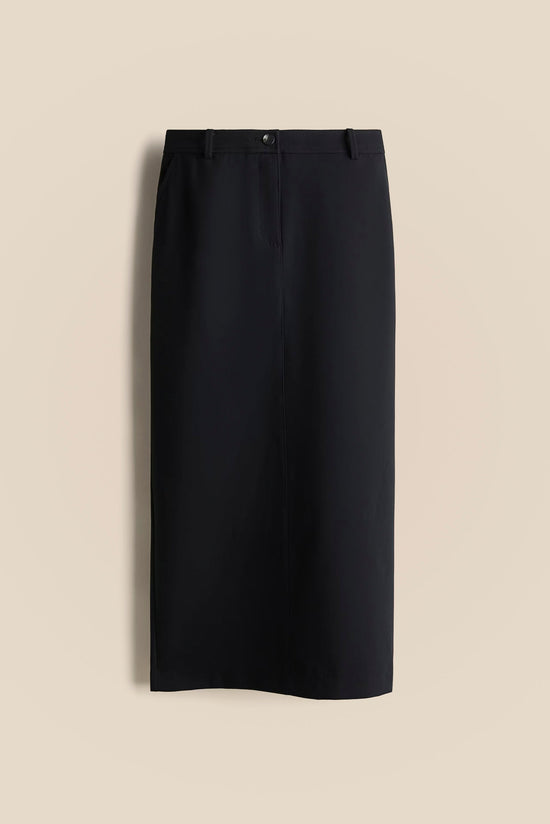 Noir Sleek Midi Skirt kevincollin.com