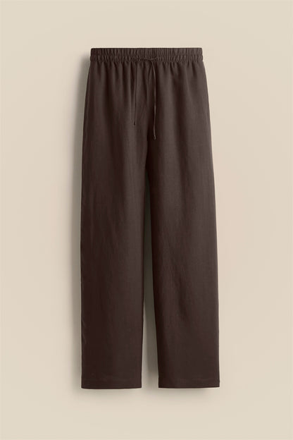 Chocolate Brown Linen Trousers kevincollin.com