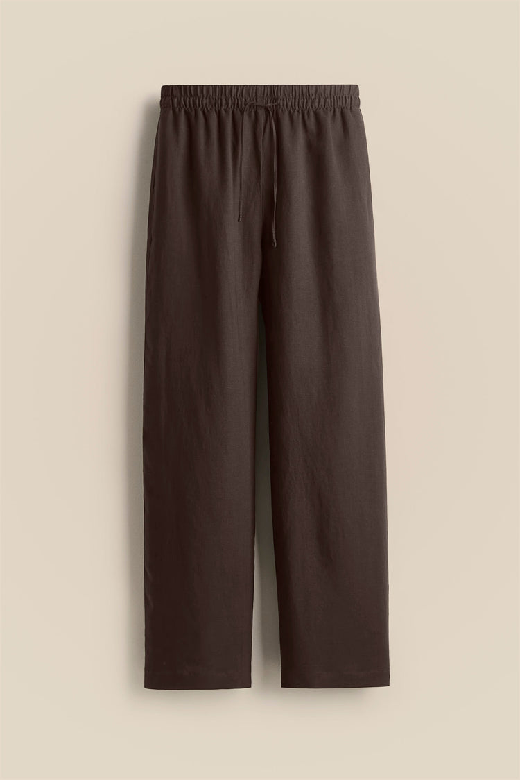 Chocolate Brown Linen Trousers kevincollin.com
