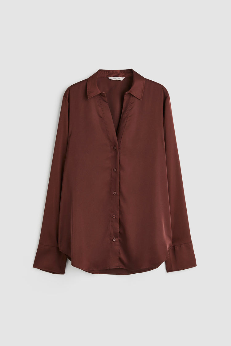 Dark Brown V-Neck Blouse kevincollin.com