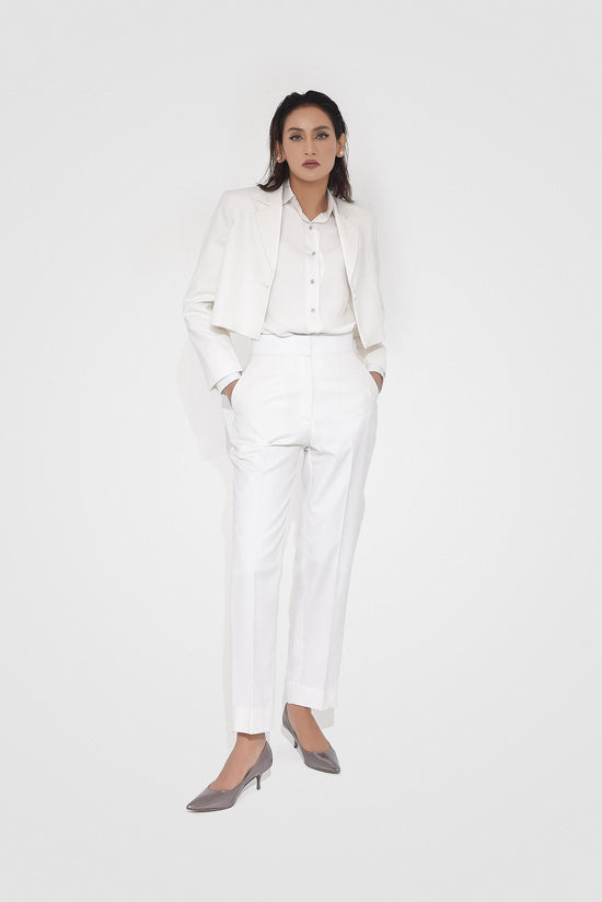 White Bird Crop Jacket Slacks Set kevincollin.com